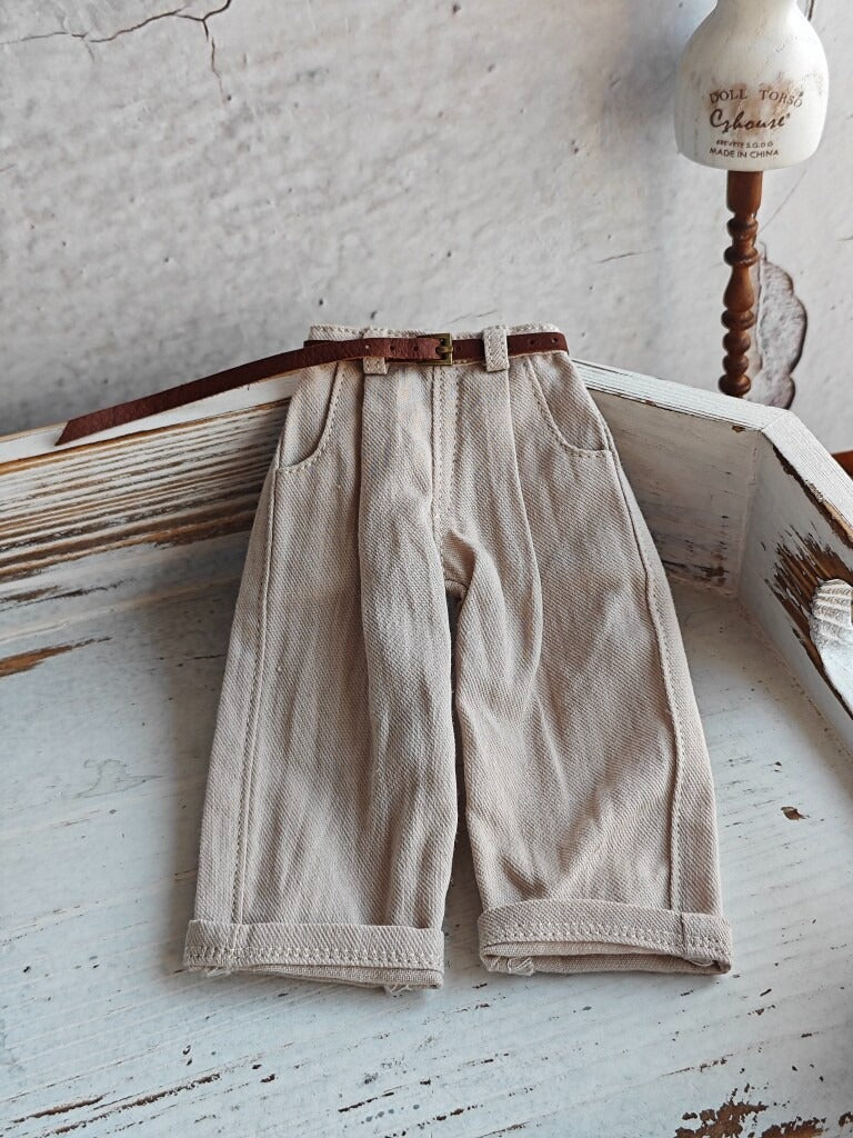 BJD592 30 Days Preorder Suitable for OB22, OB24, BJD, Blythe, Azone Doll | Vintage Washed Linen Rolled Edge Casual Pants & Long Sleeve T-shirt, Classic Outfit, Worldwide Shipping