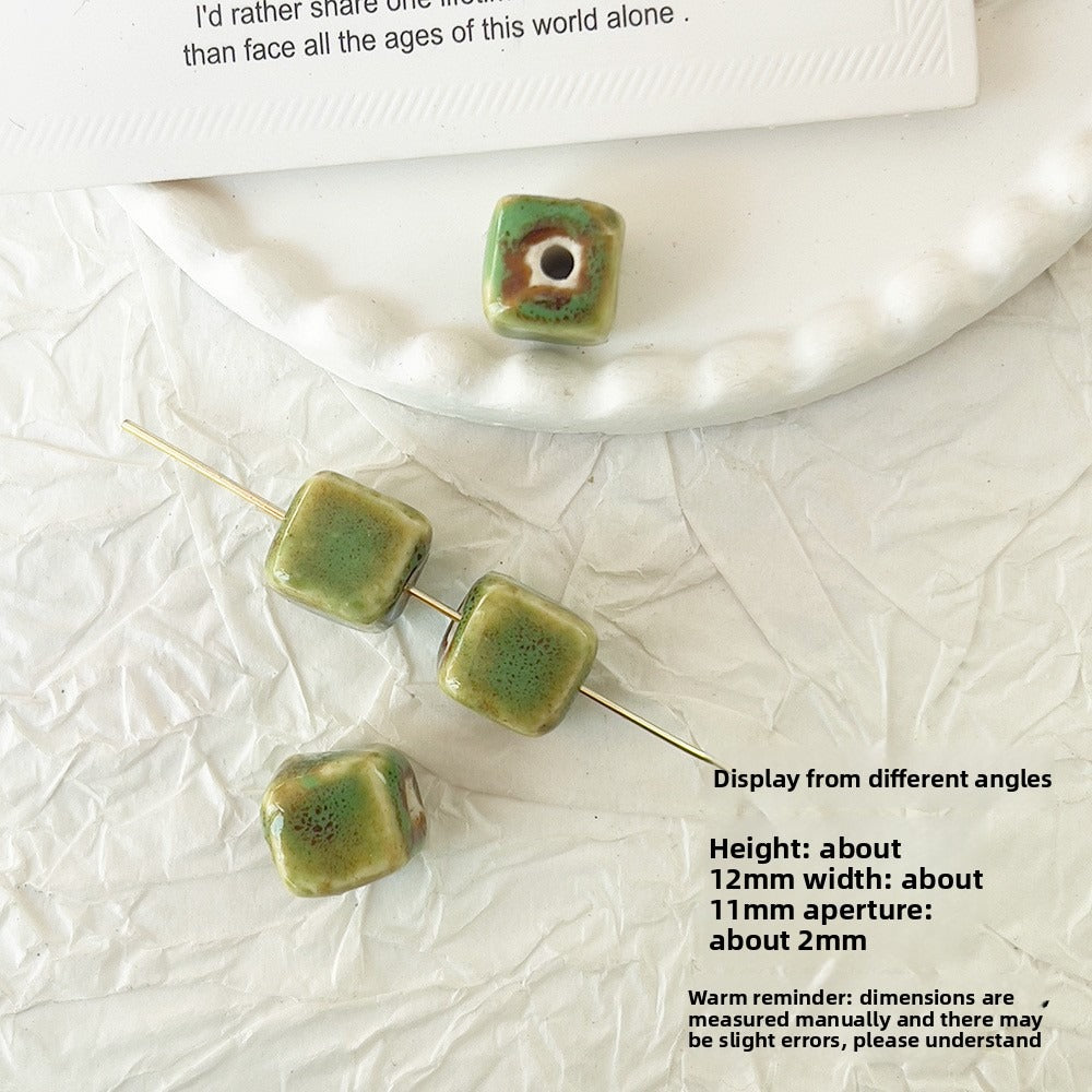 X2298 2Pcs Green Ceramic Beads, Cube Star Rose Butterfly Pumpkin Shell Heart & Round Shapes, Irregular Straight Hole Spacer Beads for DIY Bracelet Necklace Jewelry Making