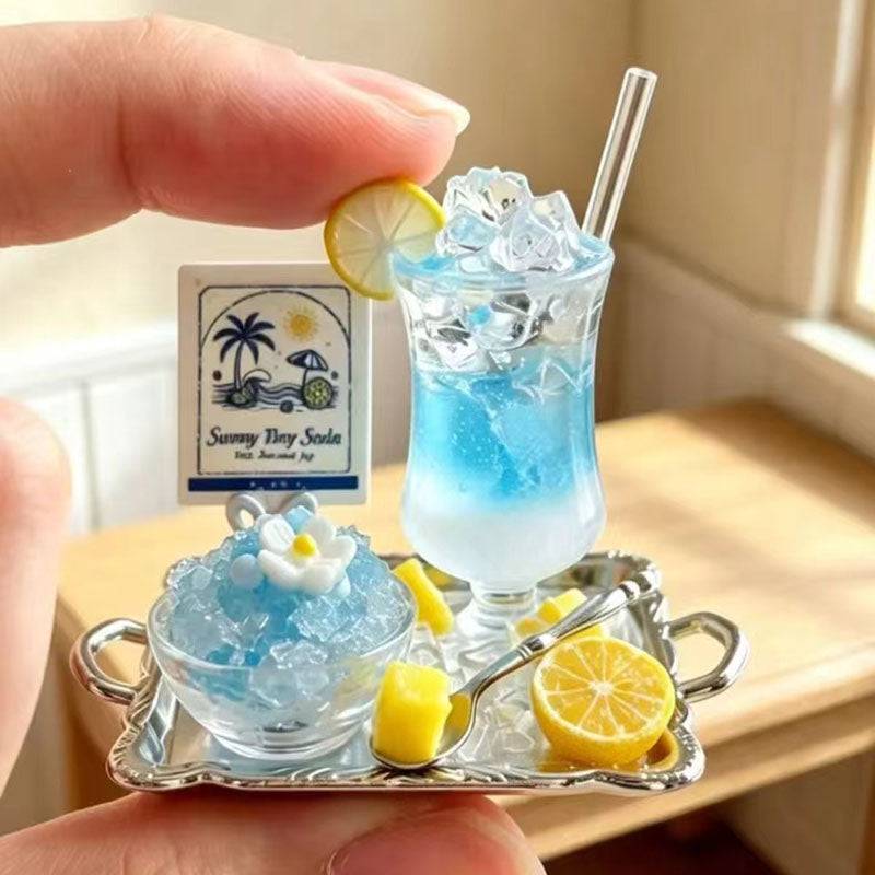 BJD475 30 Days Pre-order Handmade Mini Lime Soda Ice Cup Set, Summer Blue Cool Tone Miniature Food, DIY Ornament for OB22 OB24 BJD Blythe Dollhouse Decor