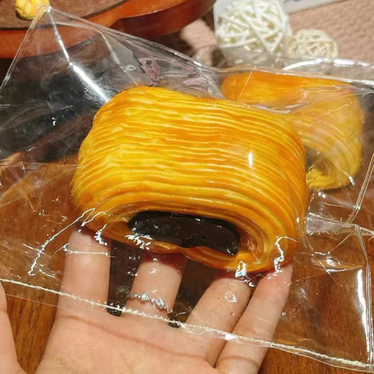 BJD473 30 Days Pre-order Food‑Grade Silicone Squishy, ~160g Chocolate Brownie Croissant Mud Texture Slow Rebound Toy, Stress Relief Healing Fidget Toy, Miniature Food Play