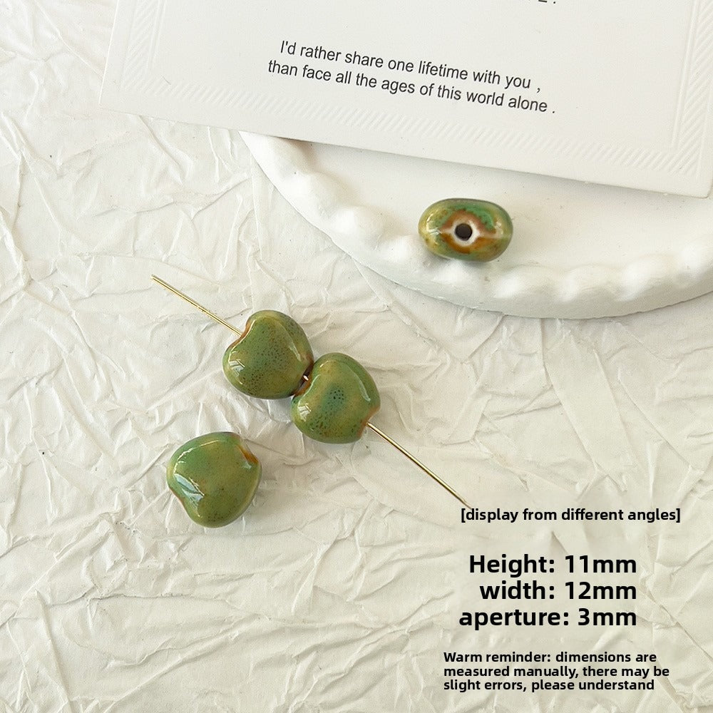 X2298 2Pcs Green Ceramic Beads, Cube Star Rose Butterfly Pumpkin Shell Heart & Round Shapes, Irregular Straight Hole Spacer Beads for DIY Bracelet Necklace Jewelry Making