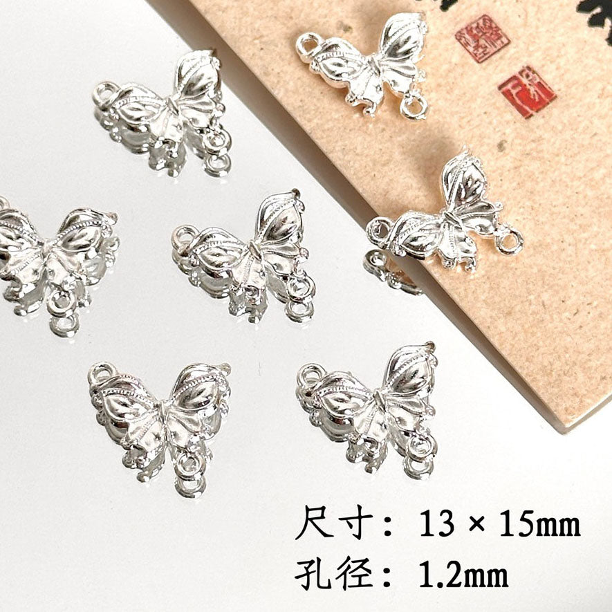 TK87 2Pcs Bright Silver Alloy Butterfly Pendant & Spacer Beads, DIY Handmade Bracelet Necklace Jewelry Making Accessories