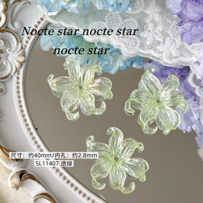 TK96 10Pcs Pearl-like Acrylic Perforated Petal Flower Beads with Stem, DIY Handmade Beaded Bracelet, Necklace & Phone Chain Accessories, Jewelry Components