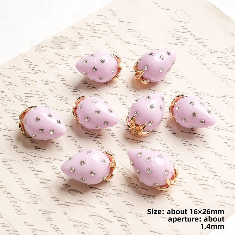 X2442 Cute Rhinestone Pearl 3D Strawberry Pendants, Large & Medium Size, DIY Handmade Accessories for Bracelets, Necklaces, Earrings & Phone Charms