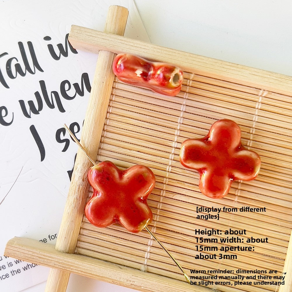 X2297 2Pcs Red Ceramic Beads, Cube Star Rose Butterfly Pumpkin Shell Heart & Round Shapes, Irregular Straight Hole Spacer Beads for DIY Bracelet Necklace Jewelry Making