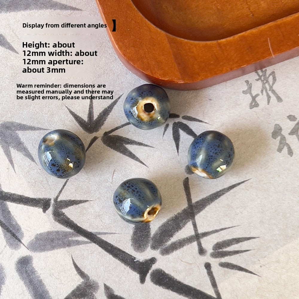 X2300 2Pcs Blue Gray Vintage Ceramic Beads, Lucky Fish Cross Rose Ball & Shell Shapes, Straight Hole Beads Pendants for DIY Bracelet & Necklace Making