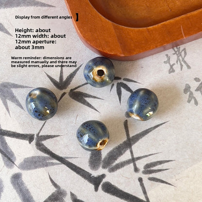 X2300 2Pcs Blue Gray Vintage Ceramic Beads, Lucky Fish Cross Rose Ball & Shell Shapes, Straight Hole Beads Pendants for DIY Bracelet & Necklace Making