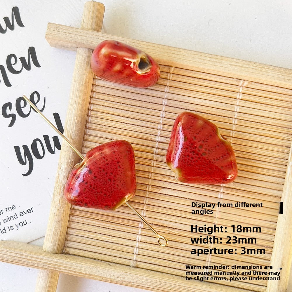 X2297 2Pcs Red Ceramic Beads, Cube Star Rose Butterfly Pumpkin Shell Heart & Round Shapes, Irregular Straight Hole Spacer Beads for DIY Bracelet Necklace Jewelry Making