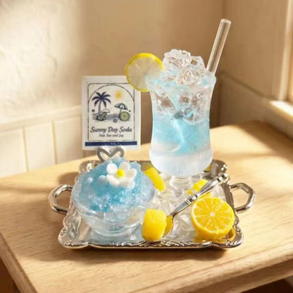 BJD475 30 Days Pre-order Handmade Mini Lime Soda Ice Cup Set, Summer Blue Cool Tone Miniature Food, DIY Ornament for OB22 OB24 BJD Blythe Dollhouse Decor