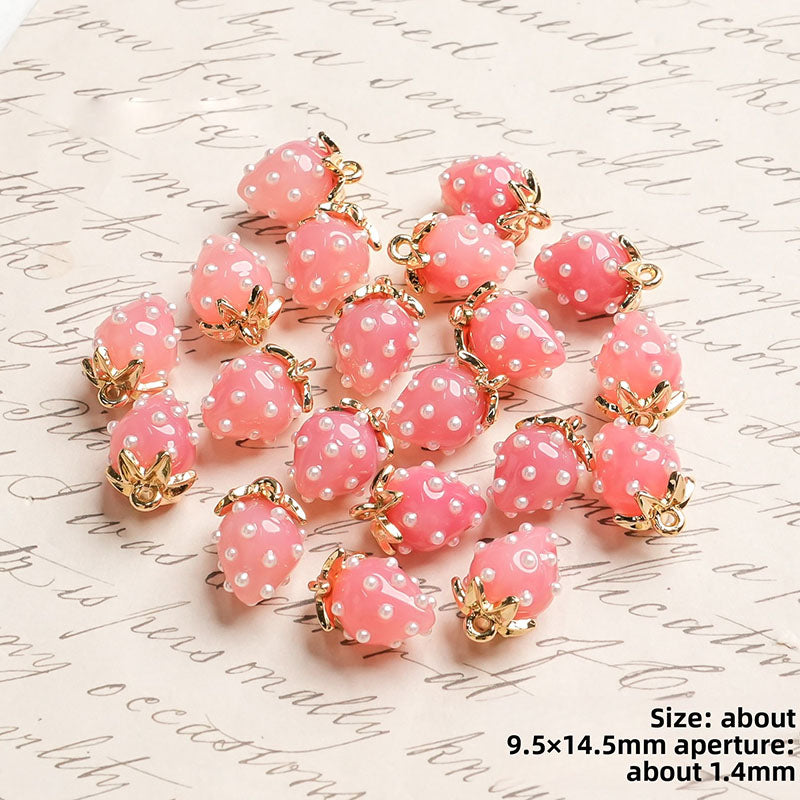 X2442 Cute Rhinestone Pearl 3D Strawberry Pendants, Large & Medium Size, DIY Handmade Accessories for Bracelets, Necklaces, Earrings & Phone Charms