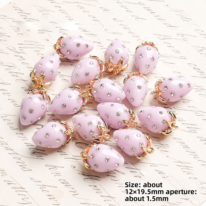 X2442 Cute Rhinestone Pearl 3D Strawberry Pendants, Large & Medium Size, DIY Handmade Accessories for Bracelets, Necklaces, Earrings & Phone Charms