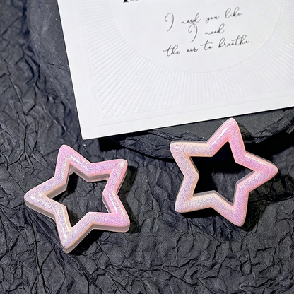 TK190 10Pcs 30mm Gradient Glitter Hollow Star Resin Charms, Two-Tone Pentagram Flatback Ornaments for DIY Cream Glue Phone Case Hair Clip Craft Supplies