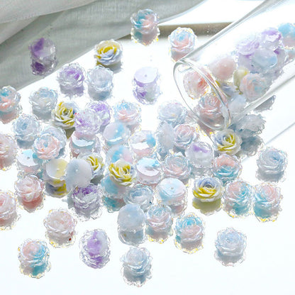 10pcs Flower  With holes Tie‑Dye Drilled Soft Rose Flower Beads, DIY Beading Supplies for Bracelet Necklace Jewelry Making
