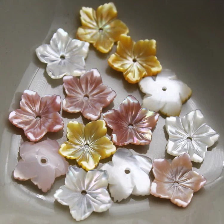 X2422 12mm Natural White Mother of Pearl 5 Petal Bowl Flower Beads, Hand Carved Shell Flower Charms for DIY Hanfu Hairpin