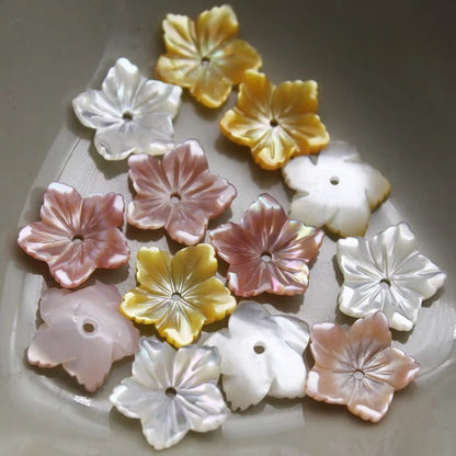 X2422 12mm Natural White Mother of Pearl 5 Petal Bowl Flower Beads, Hand Carved Shell Flower Charms for DIY Hanfu Hairpin