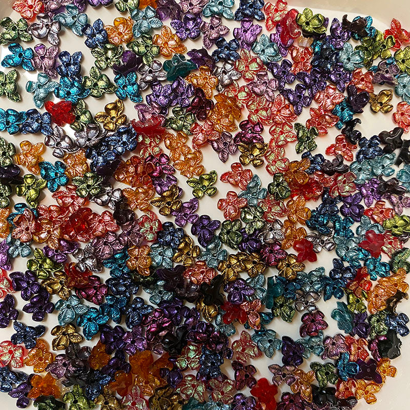 BJD503 About 5g（about 50 pieces） With Hole Mini Phalaenopsis Butterfly Orchid Iridescent Mixed Soft Rubber Flower Blind Box, 1×0.6cm 3D DIY Craft Supplies for Bouquet Basket Handmade Jewelry Making