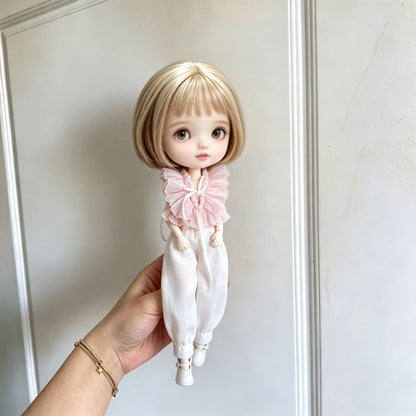 TKA6 Handmade Ruffle Chiffon Top & Pants Two-Piece Outfit Set Compatible with OB24 Body Blythe Size 1/6 Fashion Collectible Doll, Custom Sewn Dress-Up Doll Costume 30-Day Pre-Order, Doll Not Included