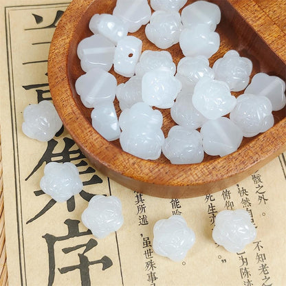TK43 2pcs New Chinese resin imitation jade lotus double-about three DIY handmade necklace white jade jewelry pendant accessory