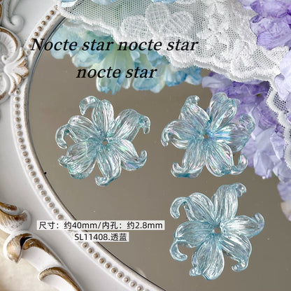 TK96 10Pcs Pearl-like Acrylic Perforated Petal Flower Beads with Stem, DIY Handmade Beaded Bracelet, Necklace & Phone Chain Accessories, Jewelry Components