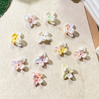 TK189 50Pcs Per Pack Iridescent Soft Rubber Plumeria Flower Beads with Hole, Mini Resin Floral Spacer Charms for DIY Bracelet Necklace Earrings Jewelry Making & Nail Art Decorations