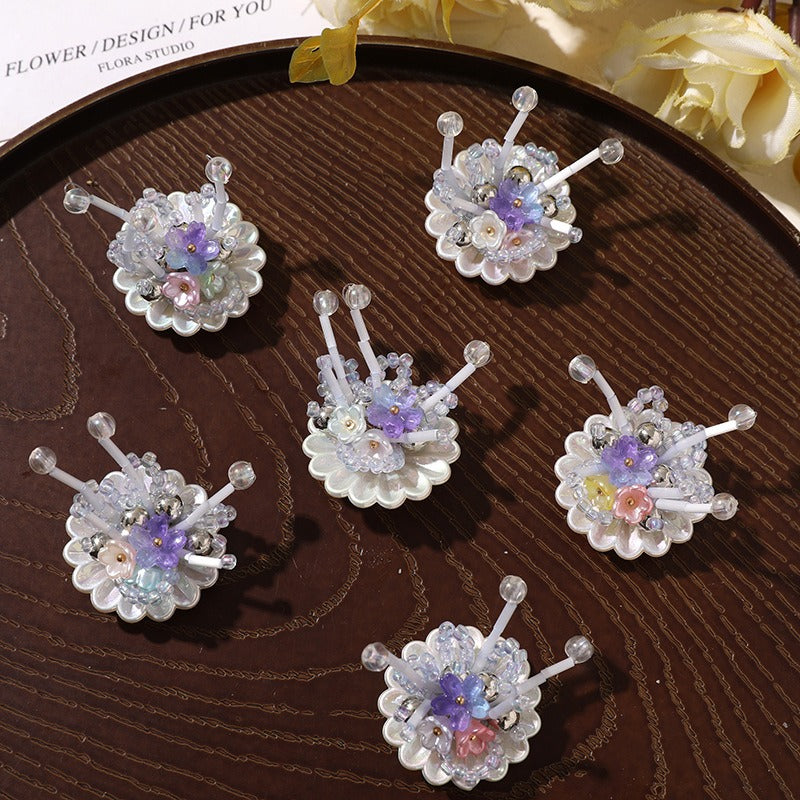 SP244 Purple beaded fireworks beaded pearl round disc flower cluster DIY hairpin phone case decoration accessory material