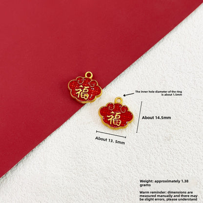 X2299 Copper Alloy Matte Gold Plated Charms, Auspicious Cloud, Fortune Bag & Guardian Lion Shapes, Straight Hole Pendants for DIY Bracelet Necklace Beading Accessories