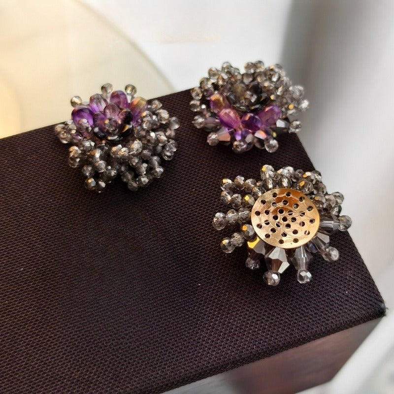 X2415 Hand Wrapped Beaded Crystal Glass 3D Flower Brooch Base, DIY Craft Accessories Supplies for Handmade Bracelet Necklace Earring Jewelry Making