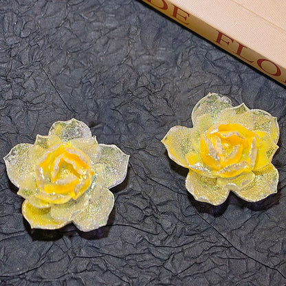 X2644 2Pcs Shimmering Yuhu Golden Lotus Resin Soft Rubber Flowers, DIY Accessory Supplies for Traditional Hairpins, Hair Clips, Bracelets, Necklaces & Earrings Craft Decorations
