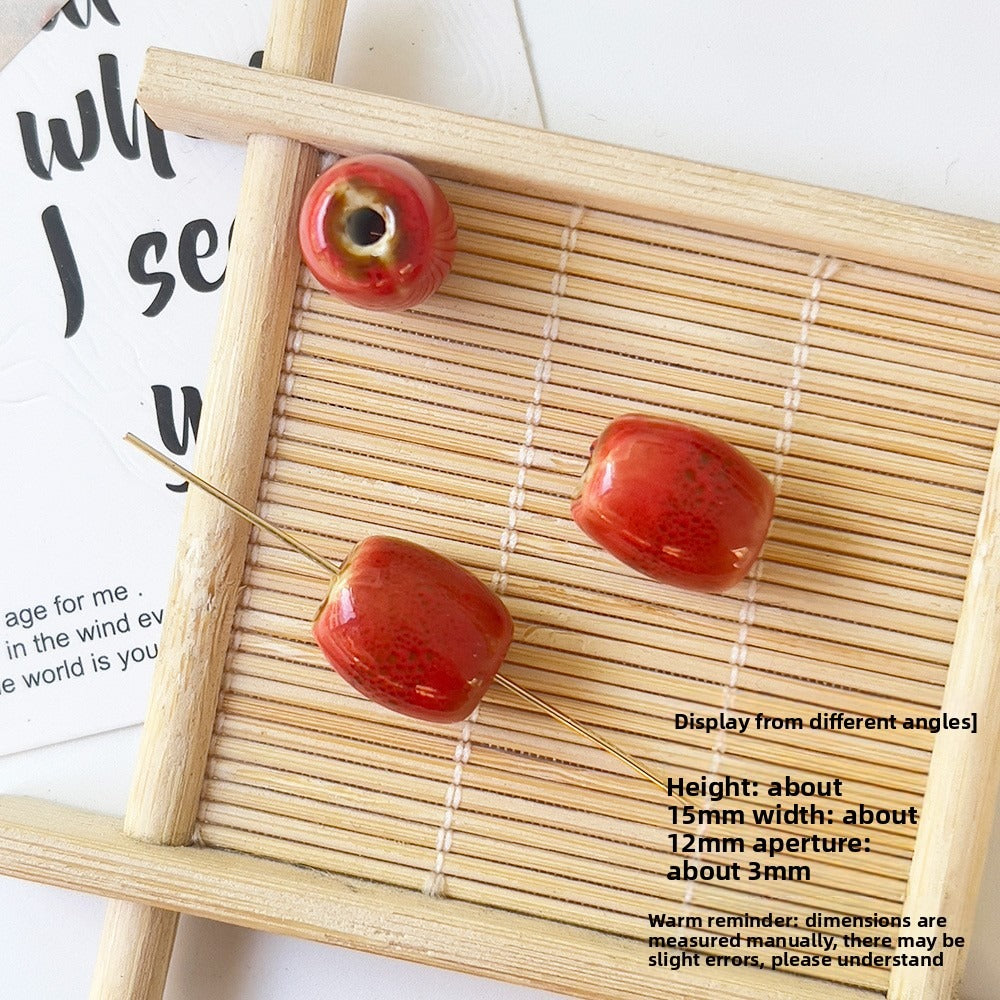 X2297 2Pcs Red Ceramic Beads, Cube Star Rose Butterfly Pumpkin Shell Heart & Round Shapes, Irregular Straight Hole Spacer Beads for DIY Bracelet Necklace Jewelry Making