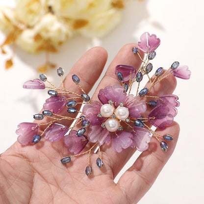 X2322 Handmade Crystal Bead Flower Findings, Lijie Twine Pearl Floral Charms for DIY Hanfu Hairpins & Clothing Accessories Bulk Supplies