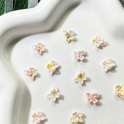 TK189 50Pcs Per Pack Iridescent Soft Rubber Plumeria Flower Beads with Hole, Mini Resin Floral Spacer Charms for DIY Bracelet Necklace Earrings Jewelry Making & Nail Art Decorations
