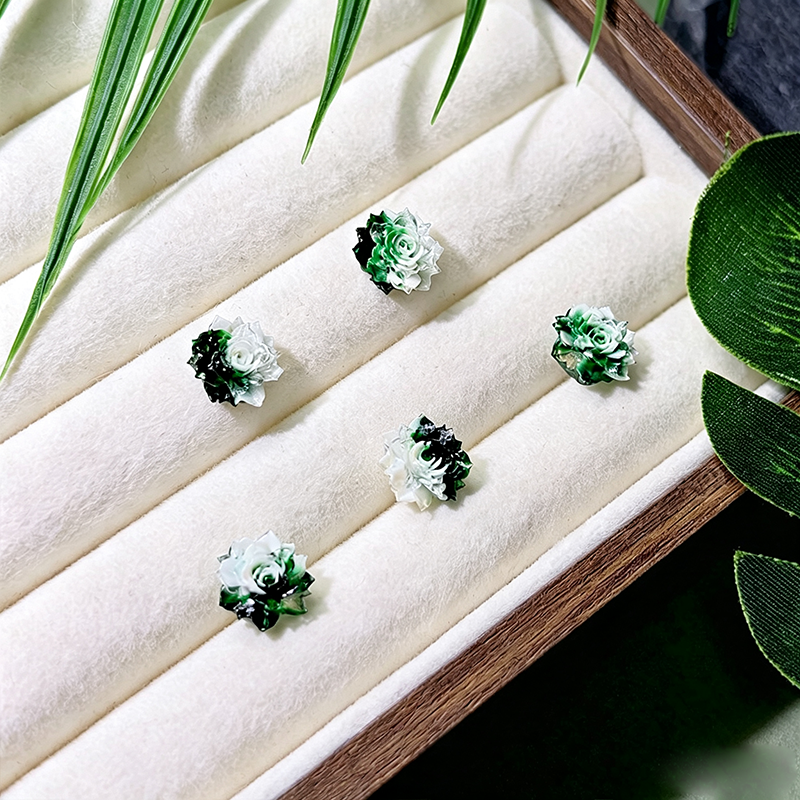 X2382 10Pcs With holes / Without holes Green diffusion-style soft-decorated butterfly nail art accessories resin three-dimensional rose flower DIY handmade ear studs, bracelets, accessories, bracelets, earrings