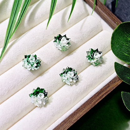 X2382 10Pcs With holes / Without holes Green diffusion-style soft-decorated butterfly nail art accessories resin three-dimensional rose flower DIY handmade ear studs, bracelets, accessories, bracelets, earrings