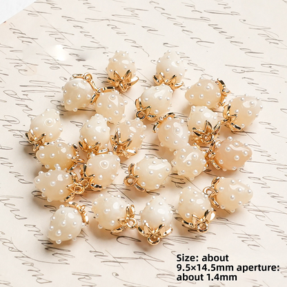 X2442 Cute Rhinestone Pearl 3D Strawberry Pendants, Large & Medium Size, DIY Handmade Accessories for Bracelets, Necklaces, Earrings & Phone Charms