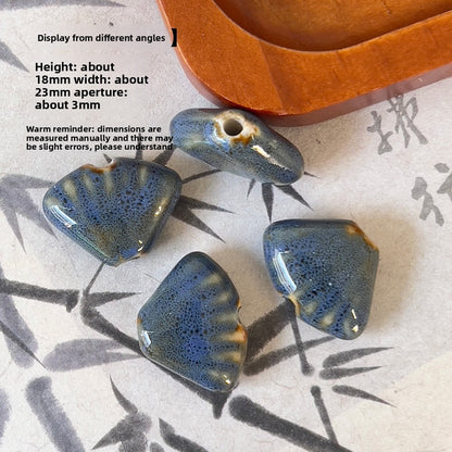 X2300 2Pcs Blue Gray Vintage Ceramic Beads, Lucky Fish Cross Rose Ball & Shell Shapes, Straight Hole Beads Pendants for DIY Bracelet & Necklace Making