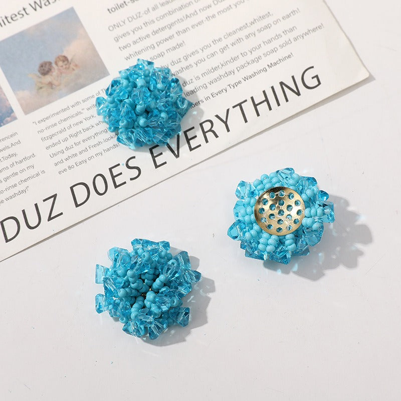X2321 1 pair Various color blue, pink and red glass beads are woven into beaded flowers as the base for pendant earrings, rings and other accessories. These are DIY handmade items.