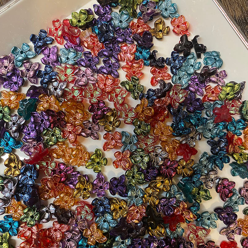 BJD503 About 5g（about 50 pieces） With Hole Mini Phalaenopsis Butterfly Orchid Iridescent Mixed Soft Rubber Flower Blind Box, 1×0.6cm 3D DIY Craft Supplies for Bouquet Basket Handmade Jewelry Making