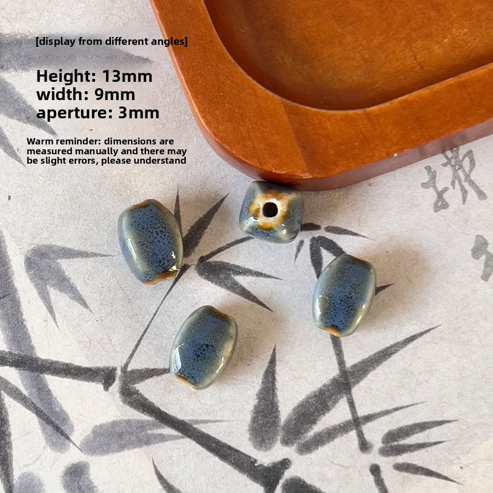 X2300 2Pcs Blue Gray Vintage Ceramic Beads, Lucky Fish Cross Rose Ball & Shell Shapes, Straight Hole Beads Pendants for DIY Bracelet & Necklace Making
