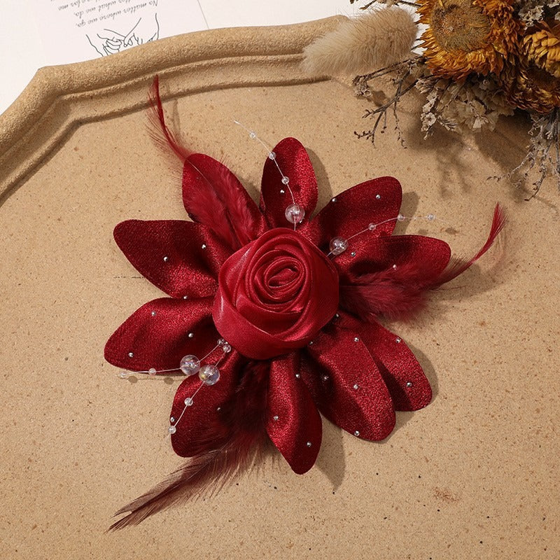 X2324 Three-Dimensional Multi-Layer Pearl Feather Organza Flower Charms, DIY Handmade Base for Earrings Rings Brooches Jewelry Making Bulk Craft Supplies