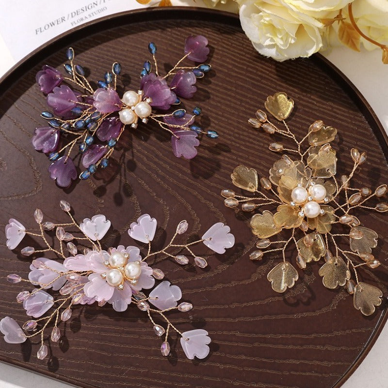 X2322 Handmade Crystal Bead Flower Findings, Lijie Twine Pearl Floral Charms for DIY Hanfu Hairpins & Clothing Accessories Bulk Supplies
