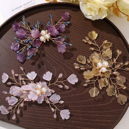 X2322 Handmade Crystal Bead Flower Findings, Lijie Twine Pearl Floral Charms for DIY Hanfu Hairpins & Clothing Accessories Bulk Supplies