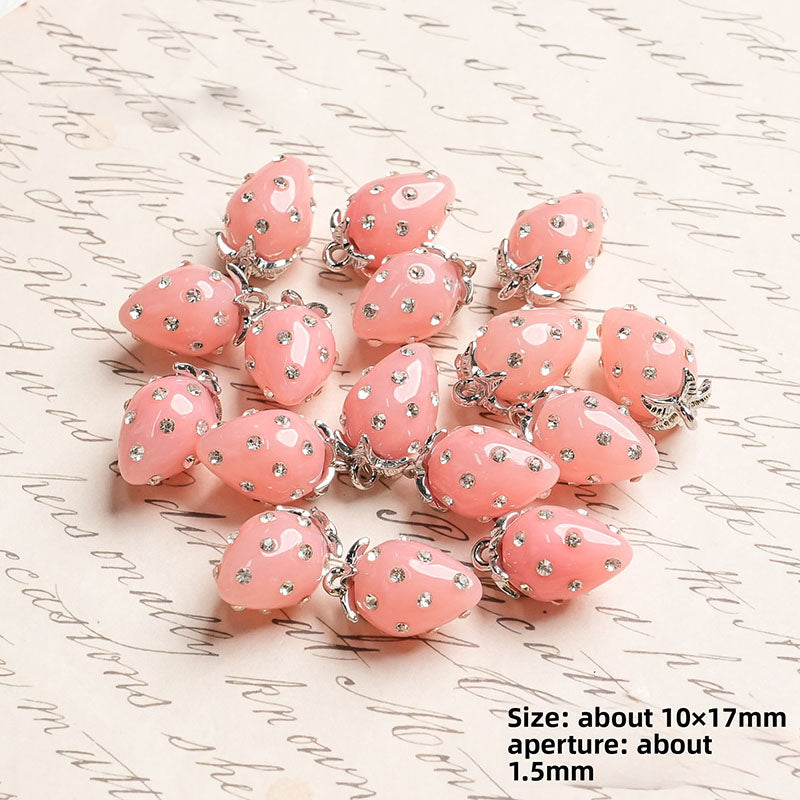 X2442 Cute Rhinestone Pearl 3D Strawberry Pendants, Large & Medium Size, DIY Handmade Accessories for Bracelets, Necklaces, Earrings & Phone Charms