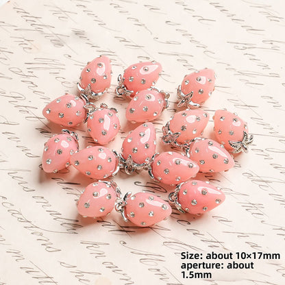 X2442 Cute Rhinestone Pearl 3D Strawberry Pendants, Large & Medium Size, DIY Handmade Accessories for Bracelets, Necklaces, Earrings & Phone Charms