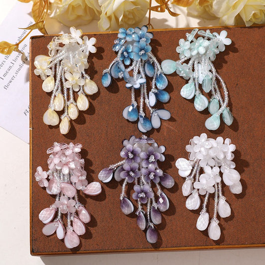 Hand‑Woven Flower Charms With Tassel Drop Gradient Seed & Glass+ resin Beads, DIY Supplies for Bracelet, Necklace, Earring, Brooch & Wedding Bridal Accessories