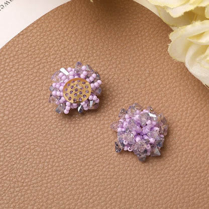 X2321 1 pair Various color blue, pink and red glass beads are woven into beaded flowers as the base for pendant earrings, rings and other accessories. These are DIY handmade items.