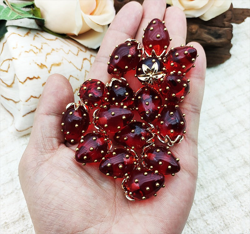 X2442 Cute Rhinestone Pearl 3D Strawberry Pendants, Large & Medium Size, DIY Handmade Accessories for Bracelets, Necklaces, Earrings & Phone Charms
