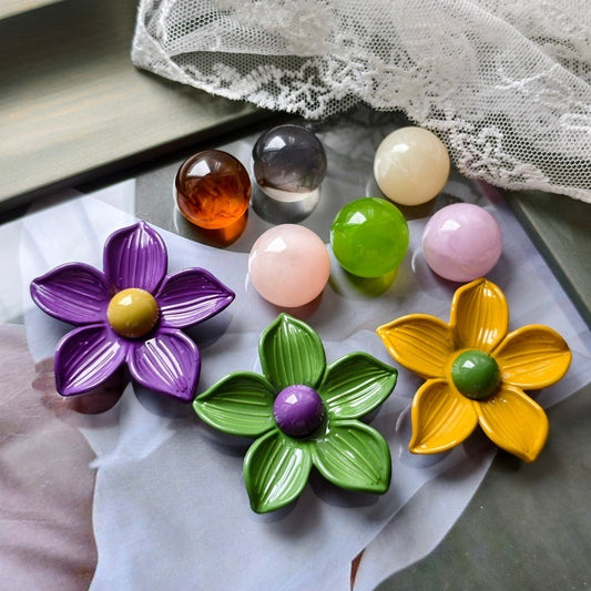 X2412 2Pcs Vintage Cherry Blossom Plumeria Color Block Resin Beads, High Waist Round Beads DIY Handmade Bracelet Necklace Earring Jewelry Making Supplies