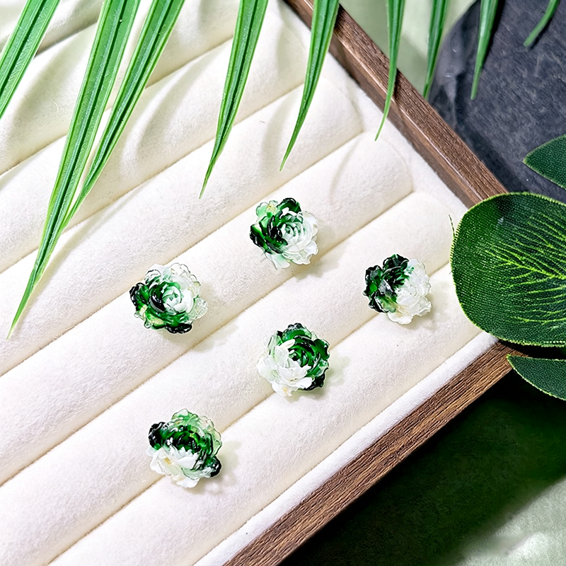 X2382 10Pcs With holes / Without holes Green diffusion-style soft-decorated butterfly nail art accessories resin three-dimensional rose flower DIY handmade ear studs, bracelets, accessories, bracelets, earrings