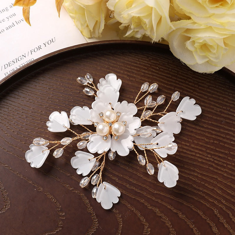 X2322 Handmade Crystal Bead Flower Findings, Lijie Twine Pearl Floral Charms for DIY Hanfu Hairpins & Clothing Accessories Bulk Supplies