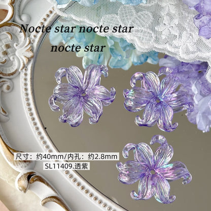 TK96 10Pcs Pearl-like Acrylic Perforated Petal Flower Beads with Stem, DIY Handmade Beaded Bracelet, Necklace & Phone Chain Accessories, Jewelry Components